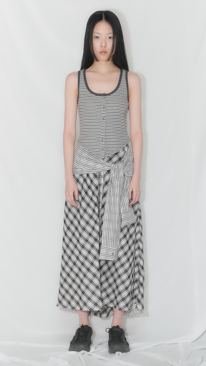 텐스댄스 체크 X 스트라이프 셔츠 스커트 블랙 상품이미지5