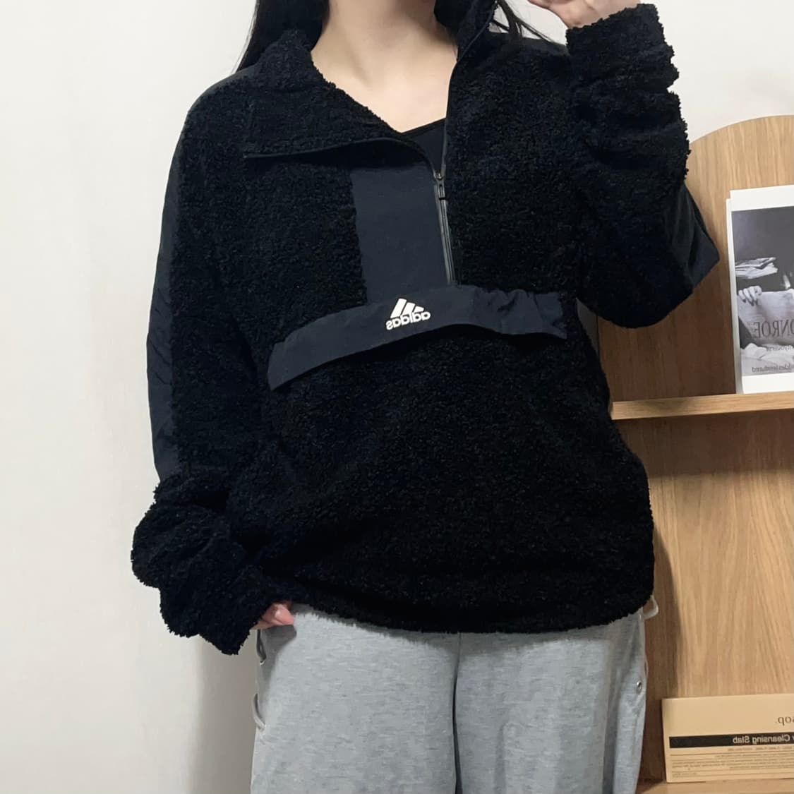 [정품] 아디다스 블랙 언발란스 뽀글리 후리스 [ L ] 상품이미지2