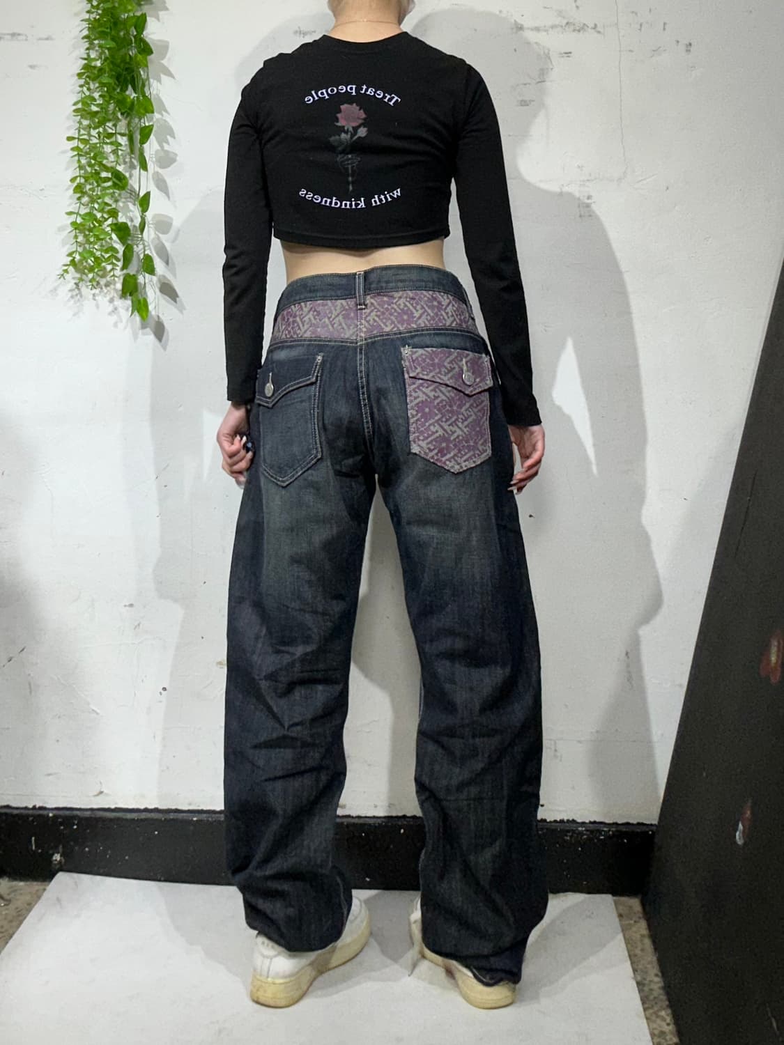 일본 빈티지 진청 와이드 패이즐리 패턴 청바지 워싱 데님 팬츠  상품이미지1