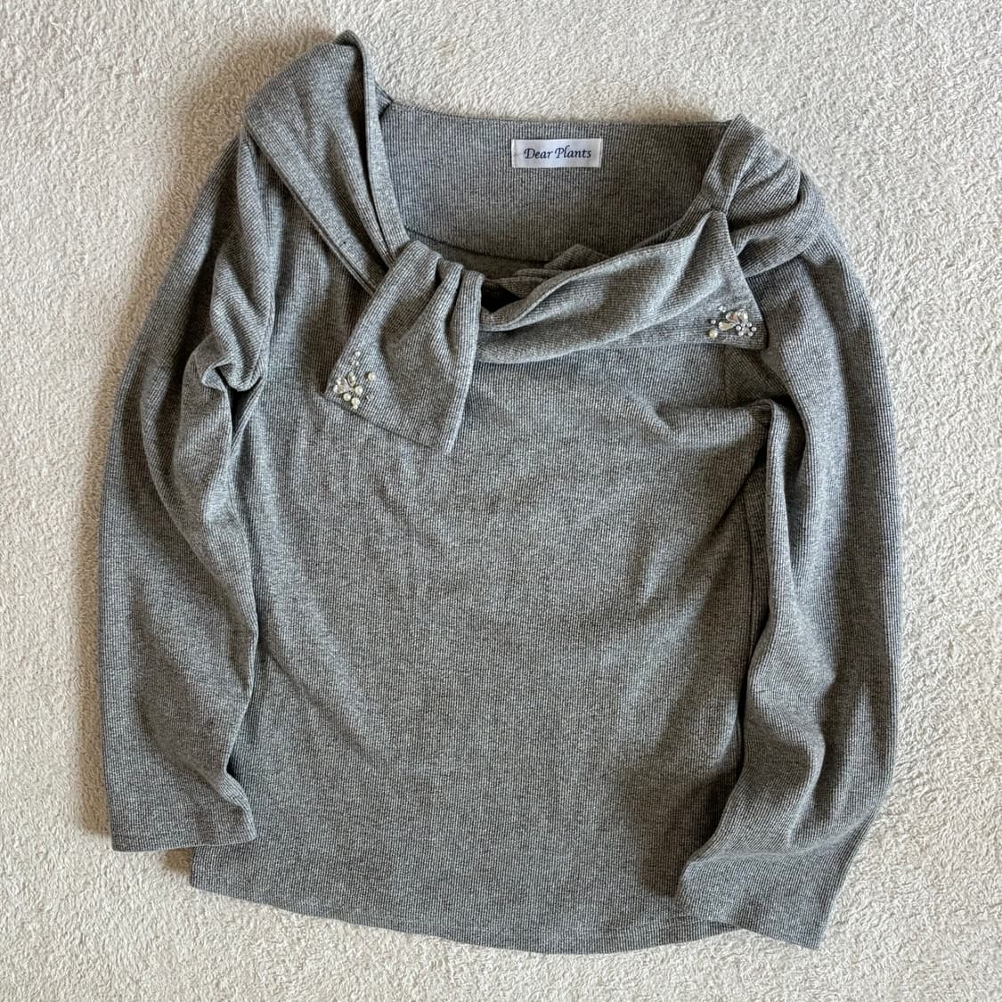 일본빈티지 dear plants 그레이 골지 큐빅 포인트 탑 상품이미지1