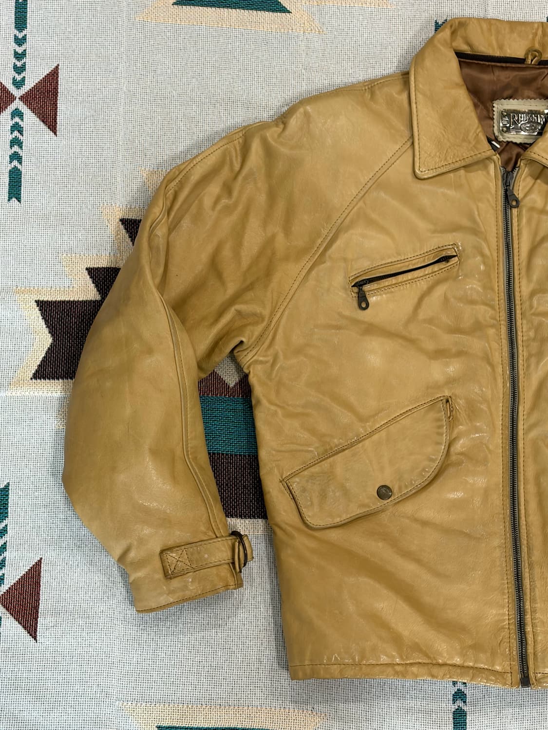 90s 프랑스 레드스킨스 양가죽 레더 바이커 자켓 상품이미지3