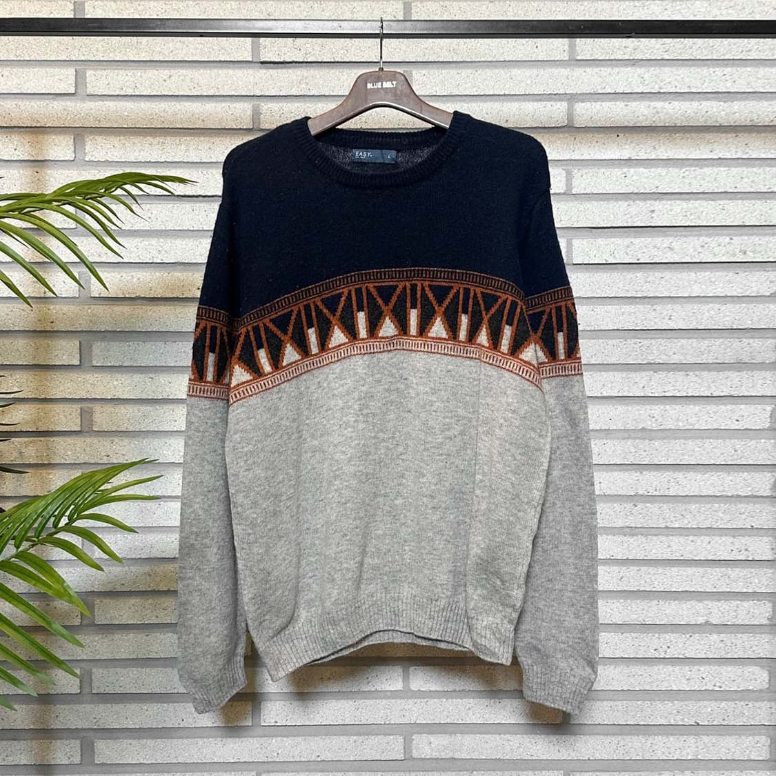 USA VINTAGE 배색 니트 기하학 패턴 디테일 네이비 그레이 상품이미지2