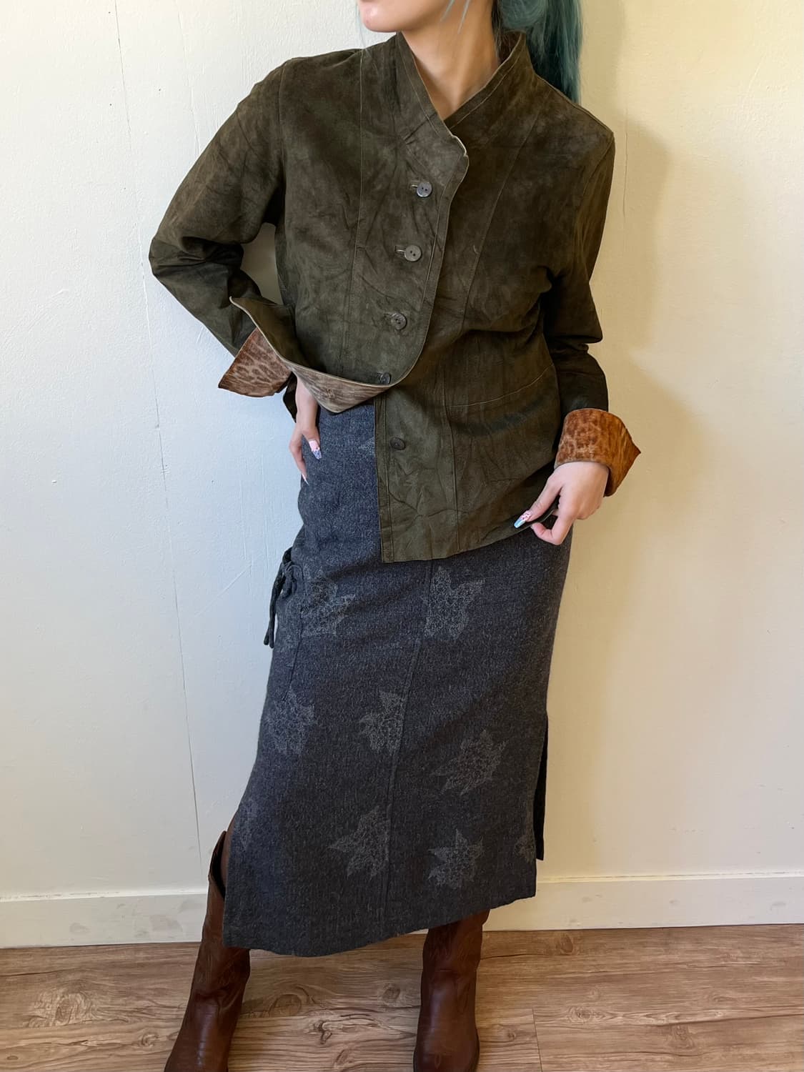 Cizenne 올리브 레오파드 피그스킨 자켓 상품이미지6