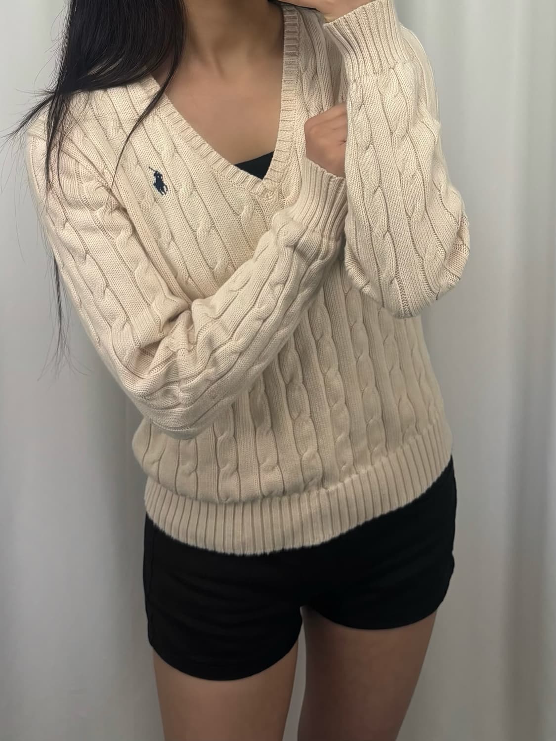 폴로 아이보리 코튼 브이넥 니트 상품이미지1