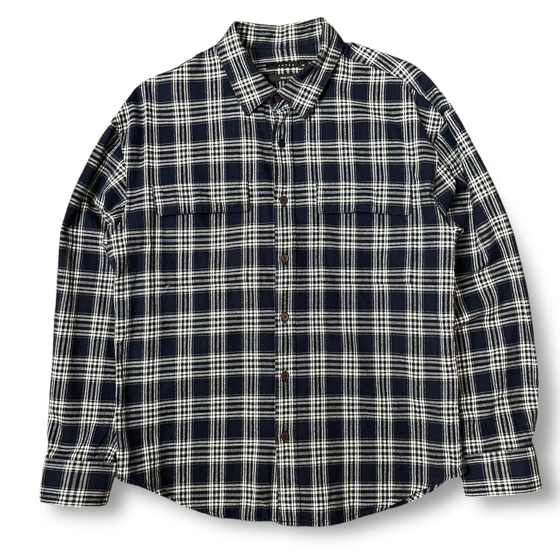 ANDEW 네이비 체크 세미 오버핏 긴팔 셔츠 100 상품이미지1