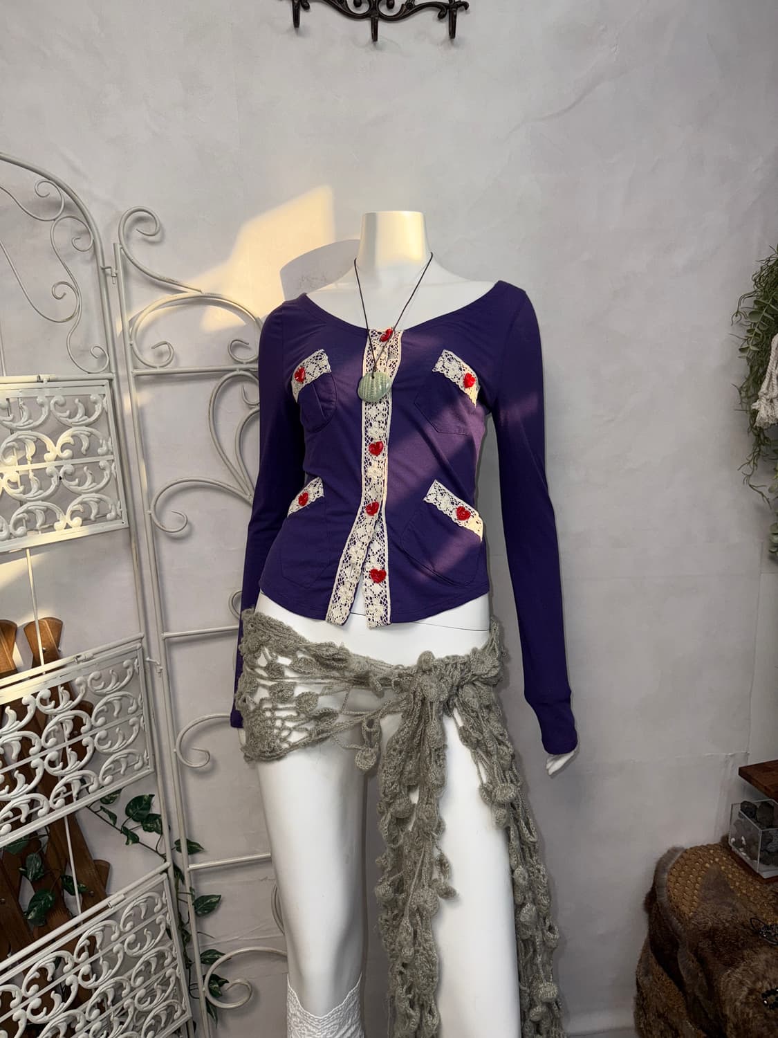MOSCHINO purple heart button slim 가디건 상품이미지7