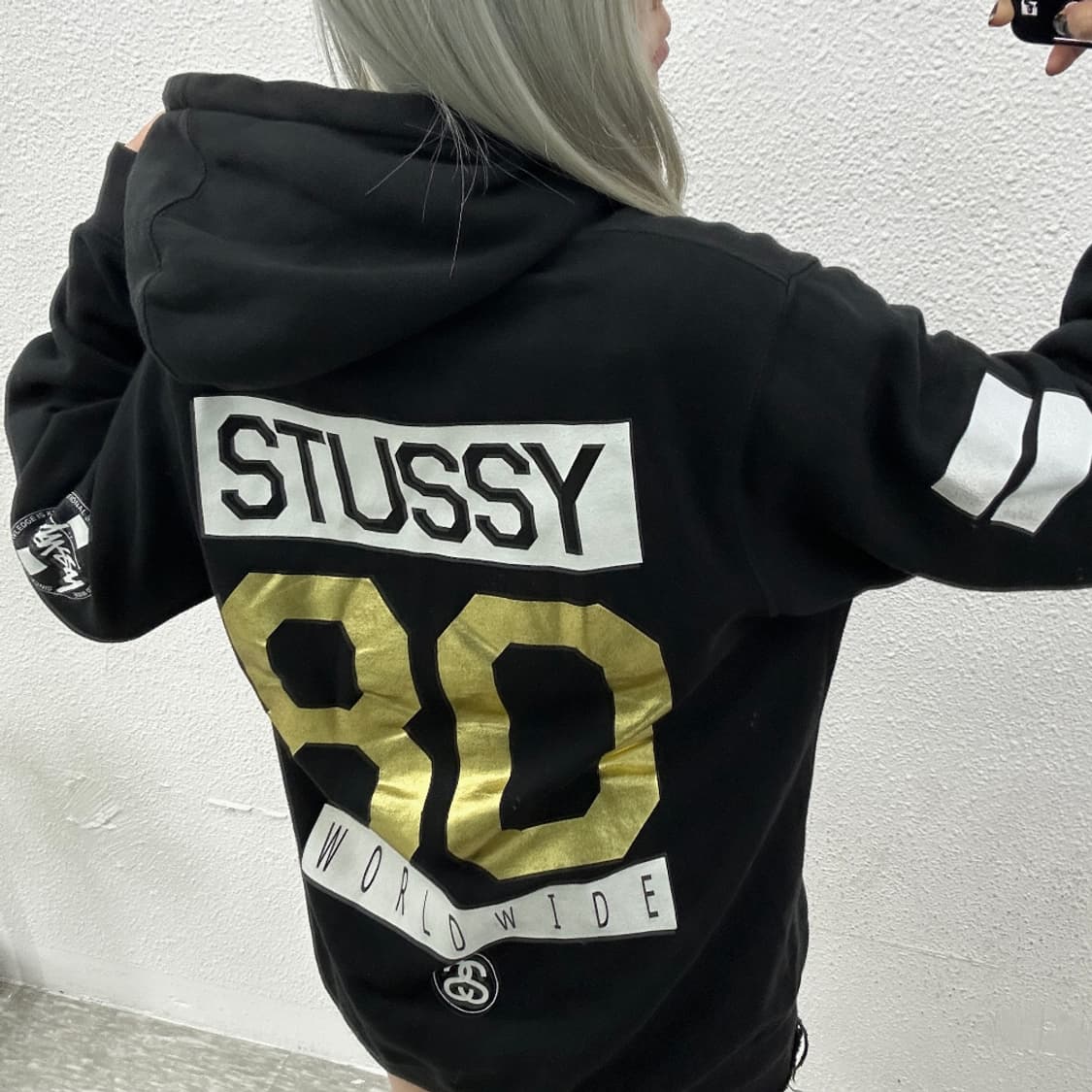 스투시 y2k 패치 블랙 후드 M 상품이미지3