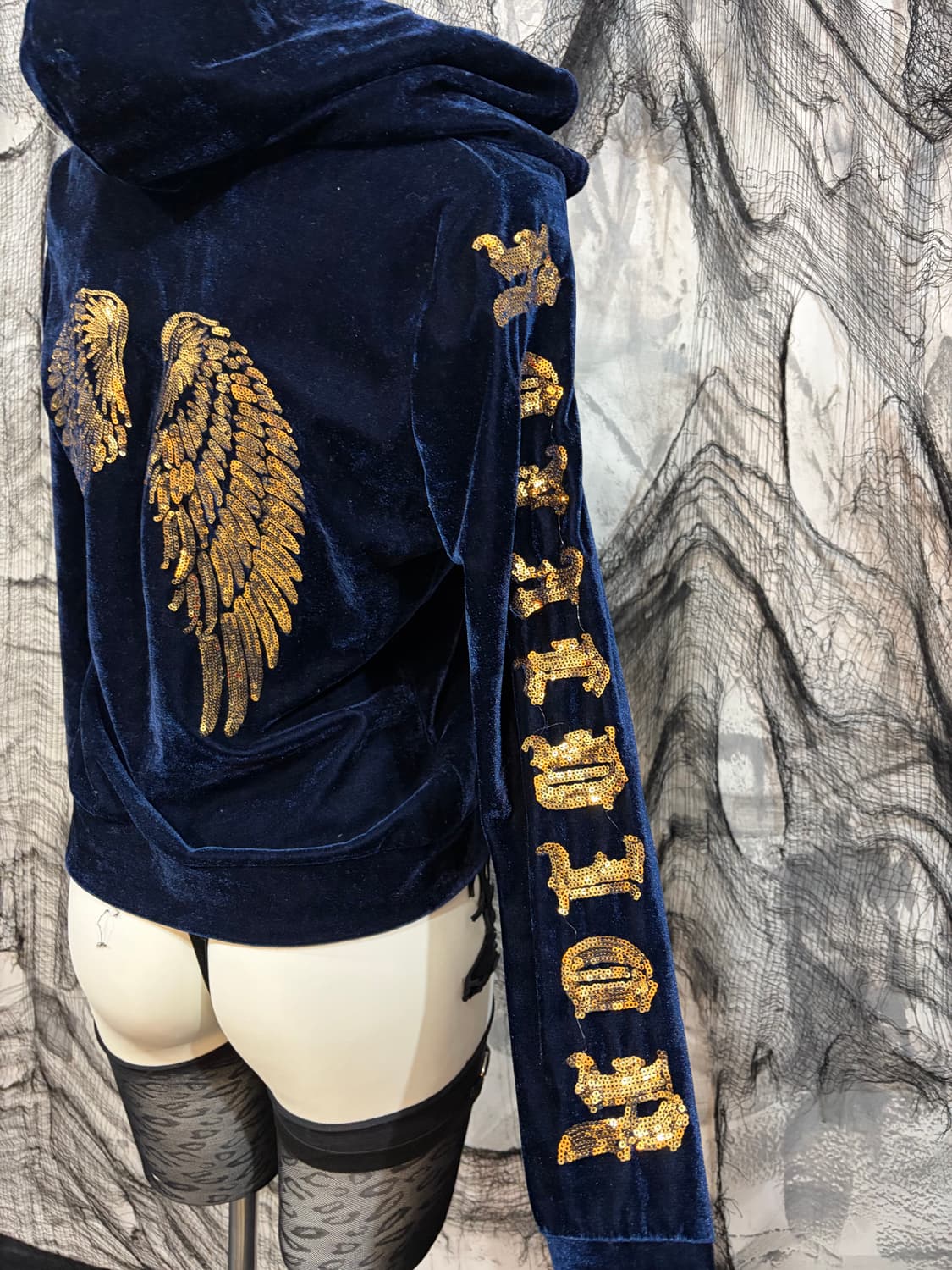 Y2K Velvet spangles angel hoodie zip up 상품이미지8