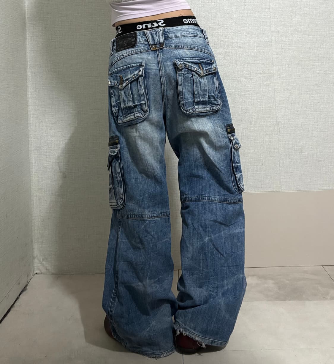 워시드 와이드 데님카고팬츠 상품이미지3