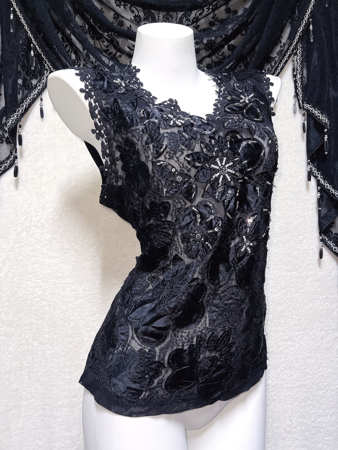 로맨틱고딕 고스 오리엔탈 비즈자수 플라워 시스루 슬리브리스 나시 페어리 상품이미지1