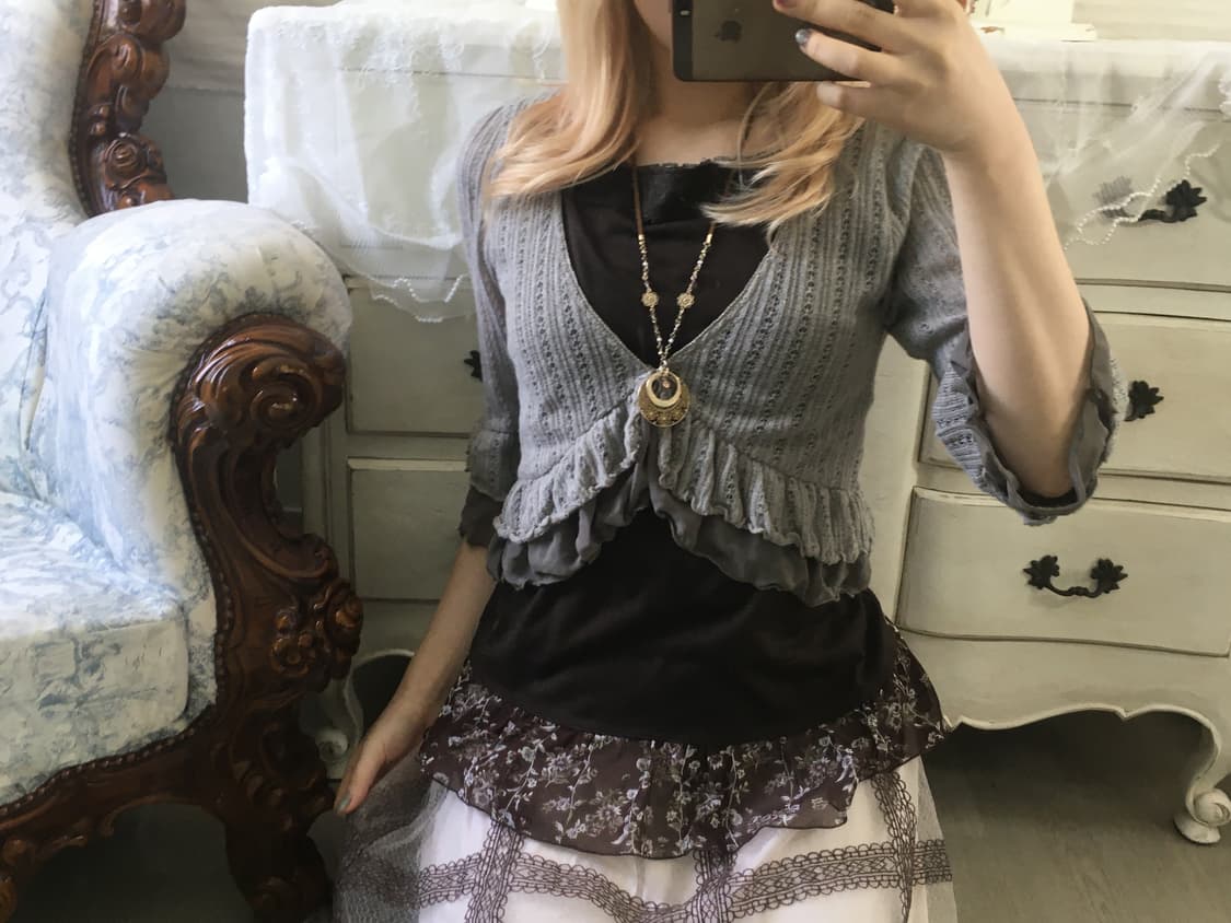 Rosa cherry 로사체리 카키그레이 프릴 볼레로 가디건 상품이미지2