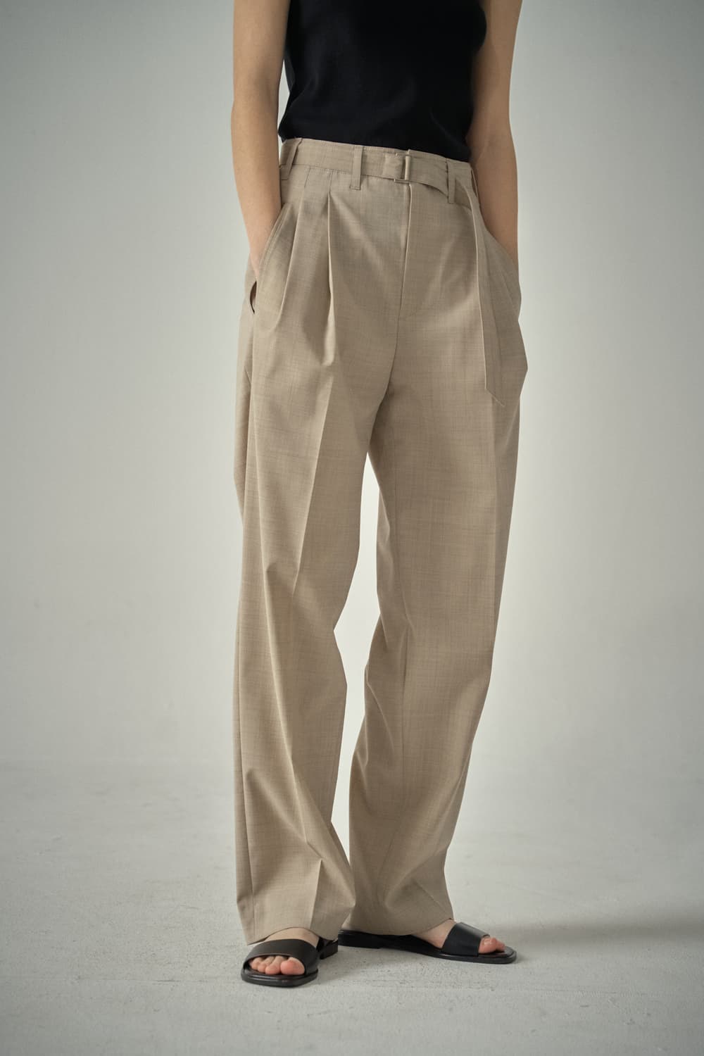 [XS] 파사드패턴 썸머울 벨티드 팬츠 차콜 상품이미지4