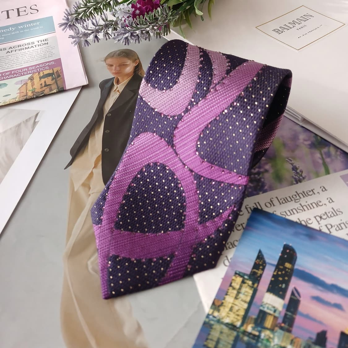 피에르 발망 실크 퍼플 기하 패턴 넥타이 8.6cm A+등급 A19363 상품이미지2