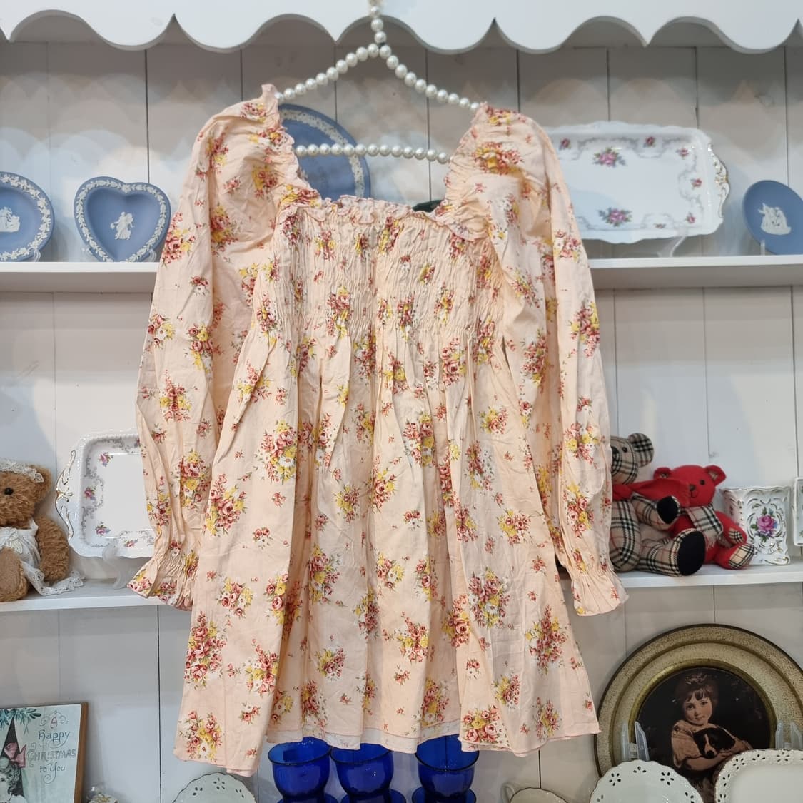 플로럴 오프숄더 스모크 블라우스 / 원피스 상품이미지1