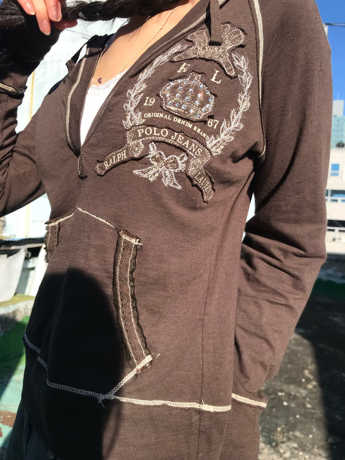 폴로 빈티지 브라운 후드 탑 상품이미지1