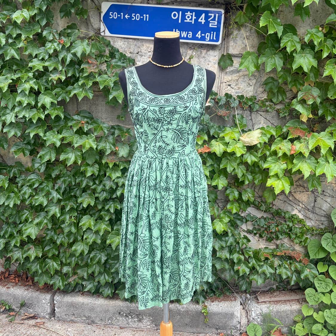 에스닉 보헤미안 자수 민소매 나시 패턴 실크 빈티지 원피스 상품이미지1