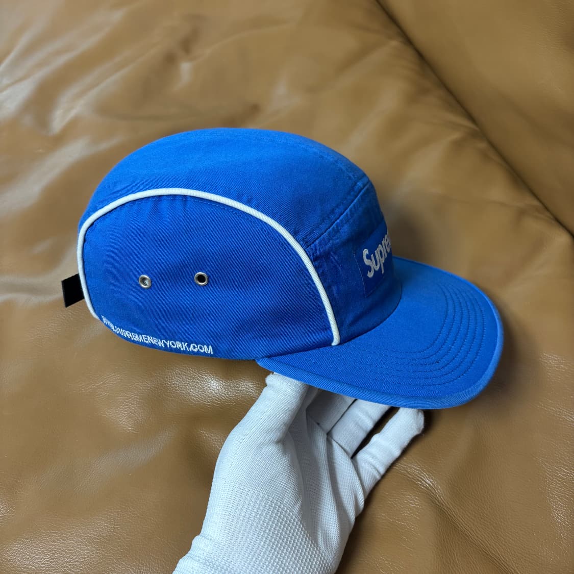 슈프림 캠프캡 모자 박스로고 파이핑 블루 상품이미지3