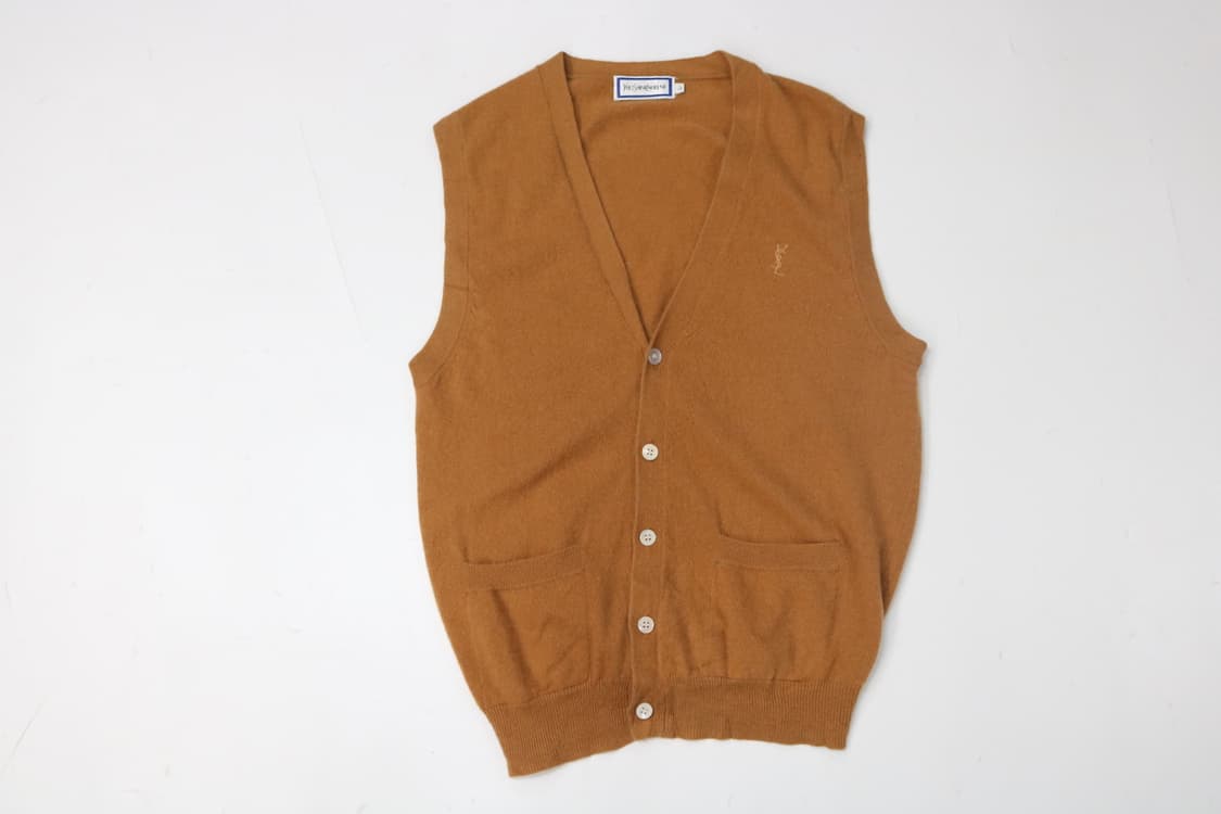 입생로랑 90s 빈티지 100% 캐시미어 니트 베스트 카멜 (L) 상품이미지2