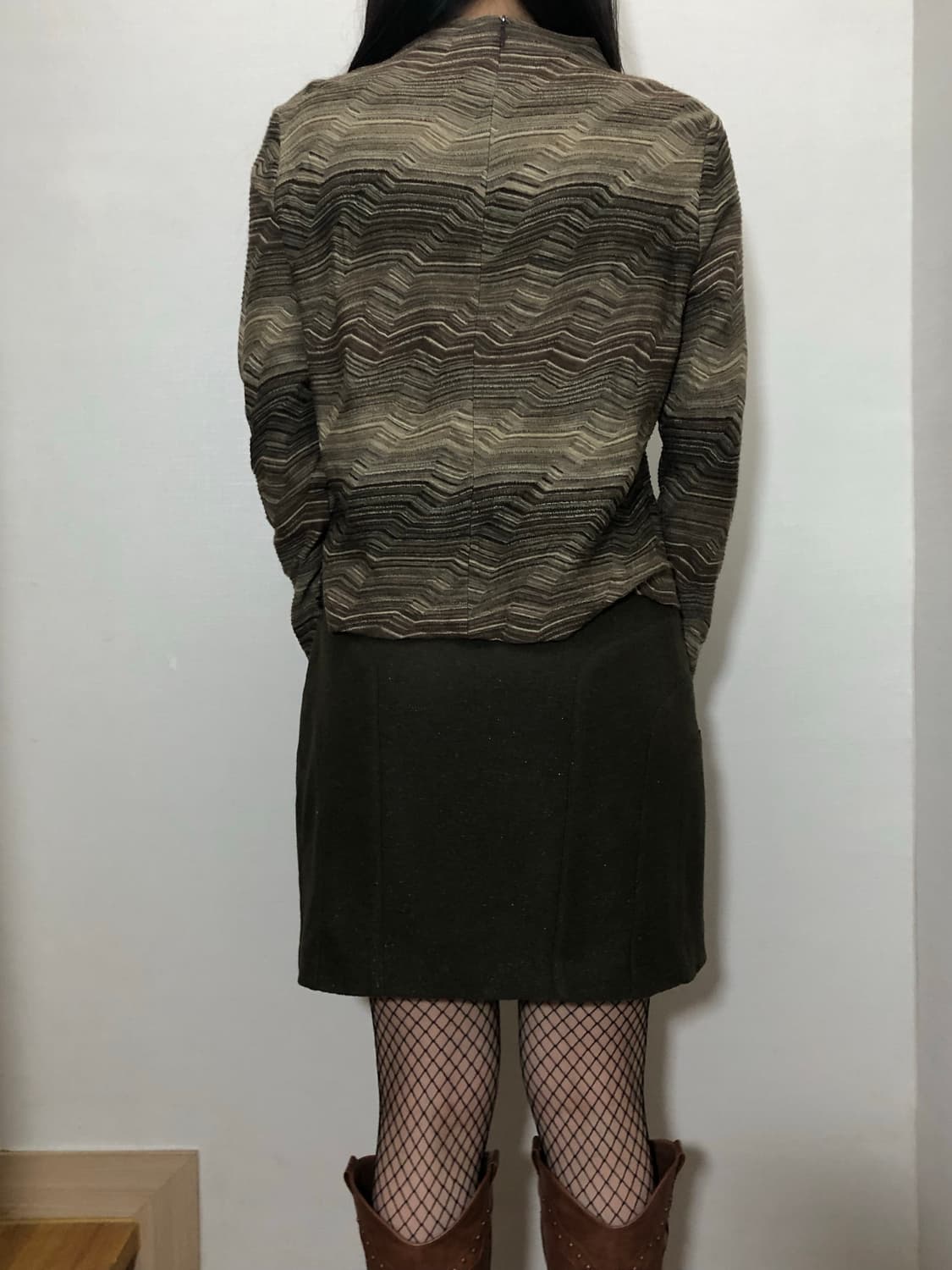 빈티지 카키 앤 브라운 웨이브 탑 상품이미지5