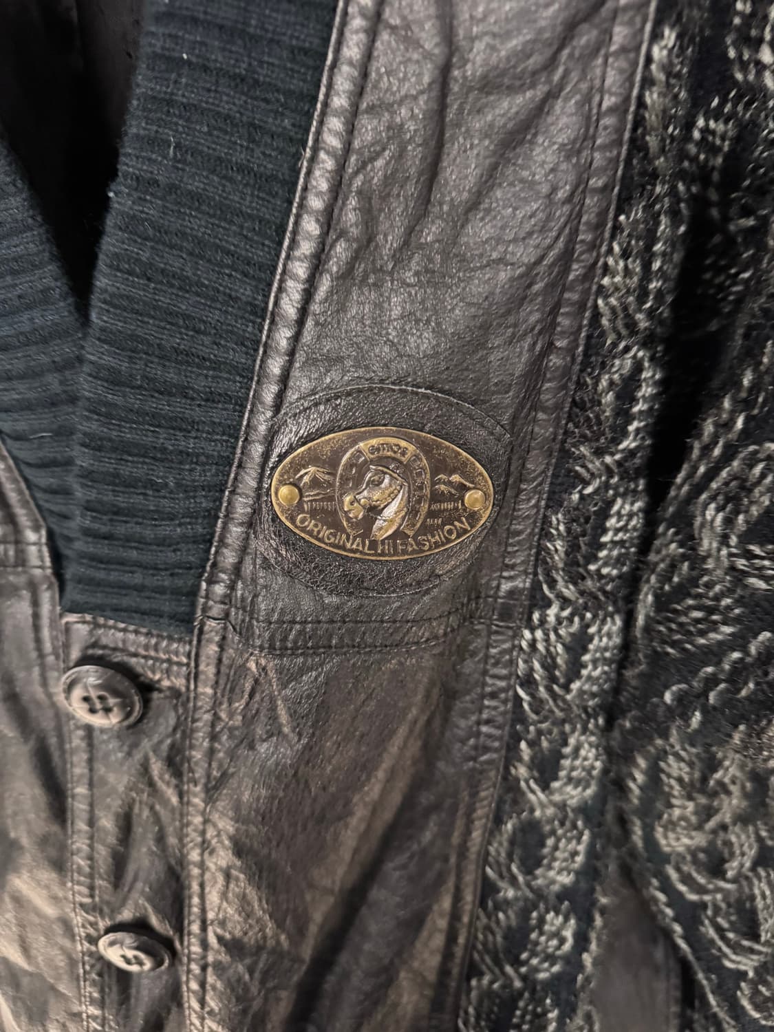 90s A.L.S.D Co 레더 디테일 니트 믹스 자켓  상품이미지3