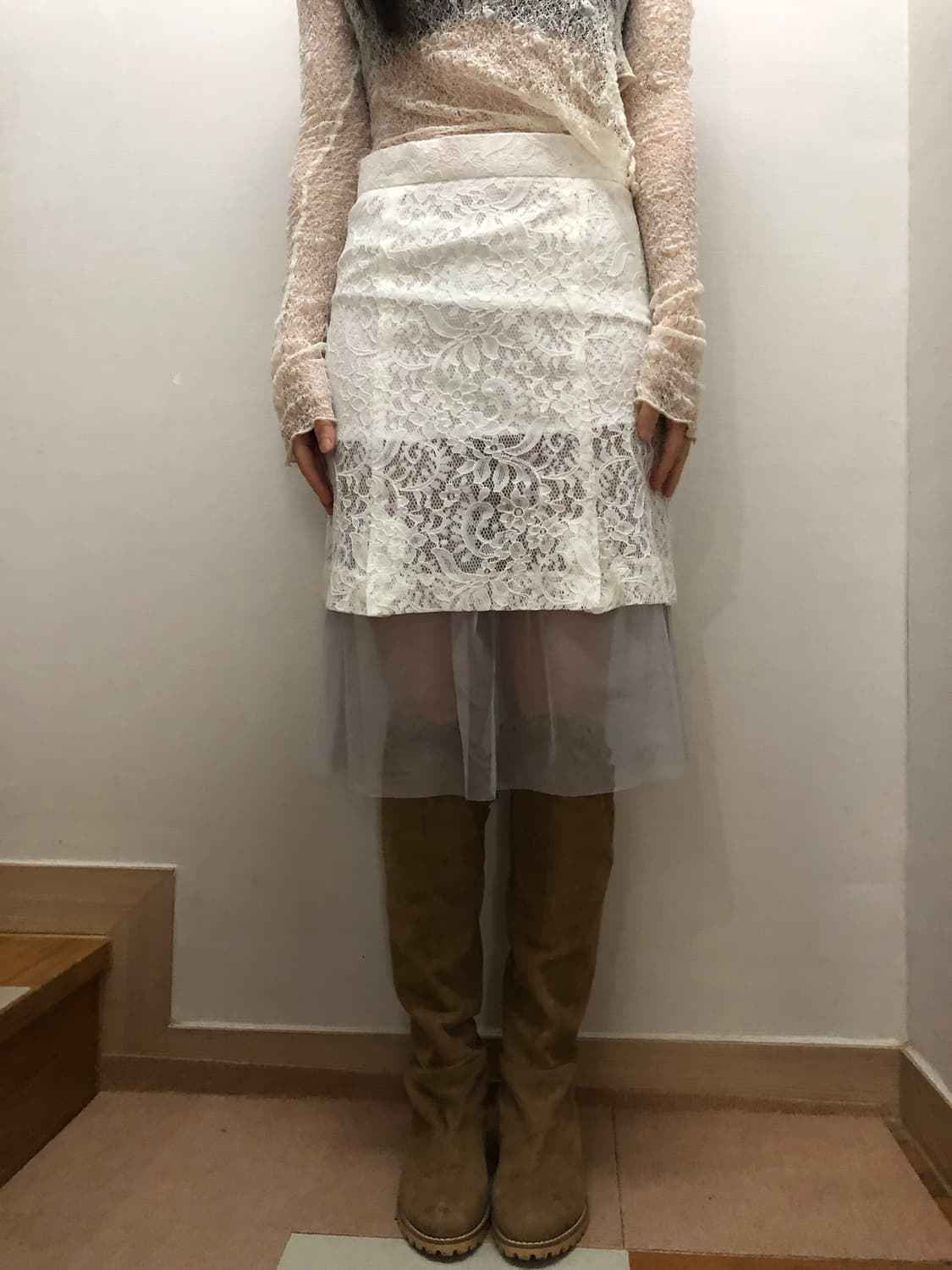 빈티지 화이트 레이스 프릴 스커트 상품이미지2