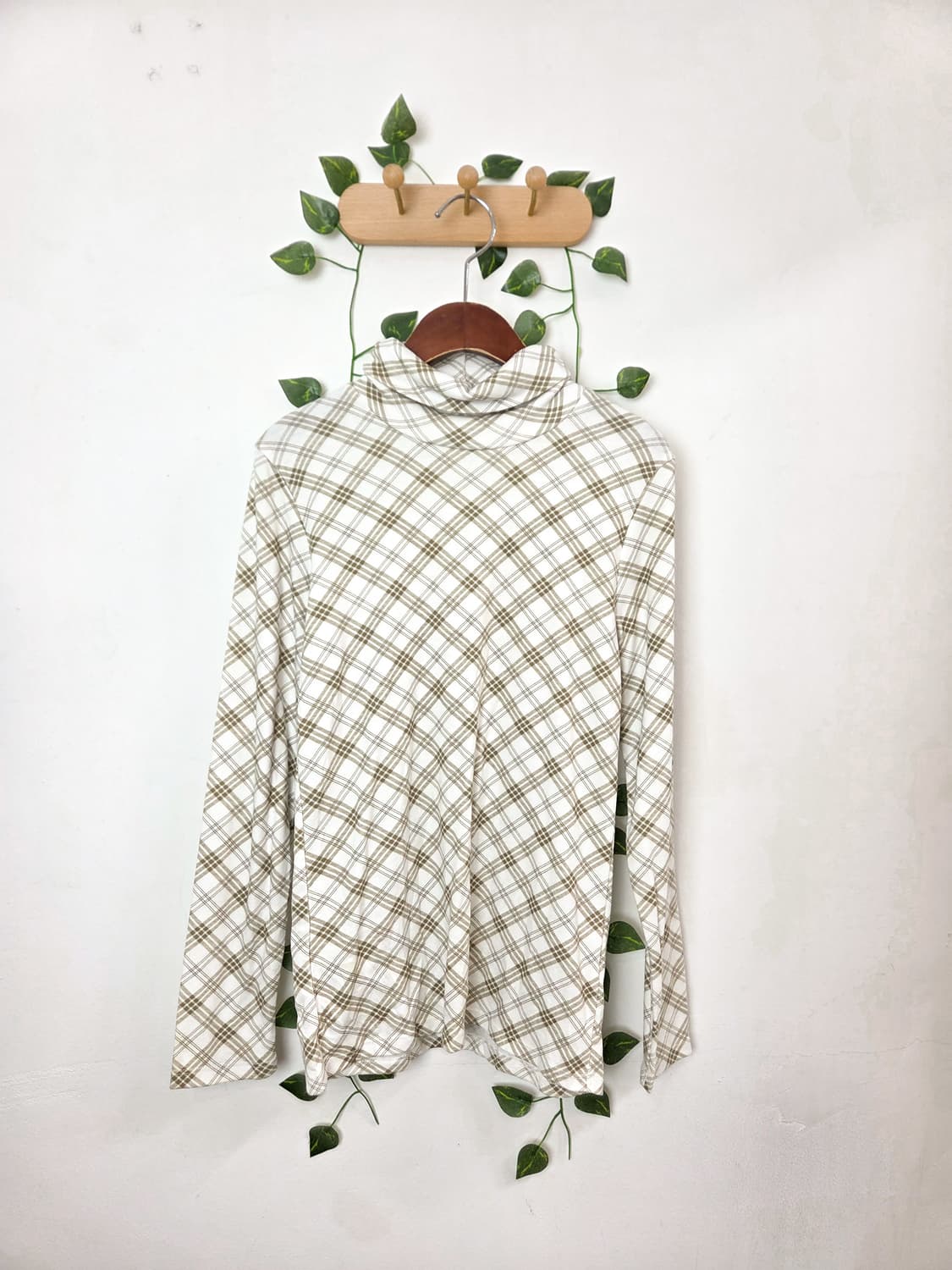 녹차 체크 목폴라 슬리브 상품이미지1