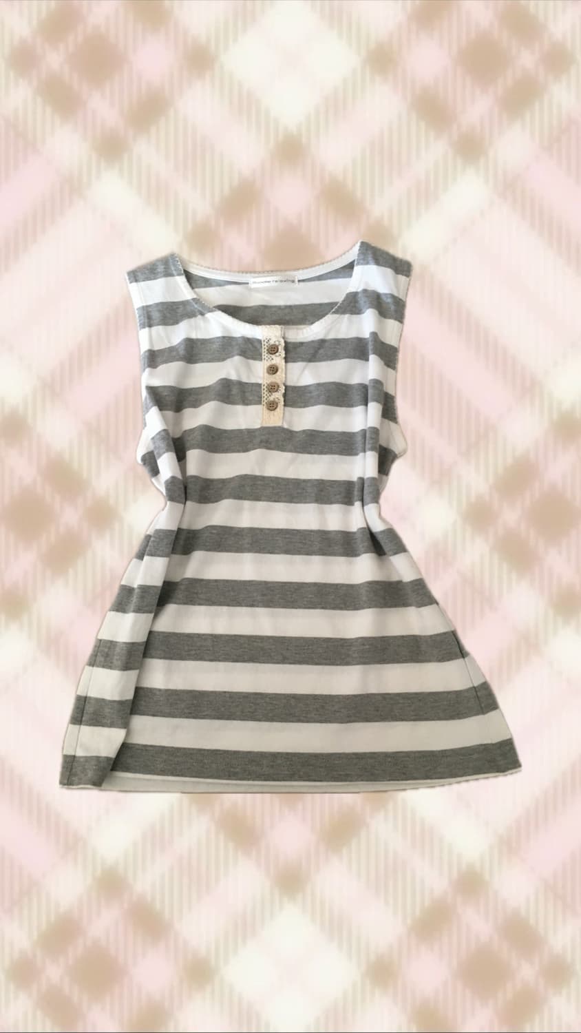 그레이 레이스 스트라이프 나시 슬리브리스 갸루 러블리 로걀 모리 빈티지 상품이미지1