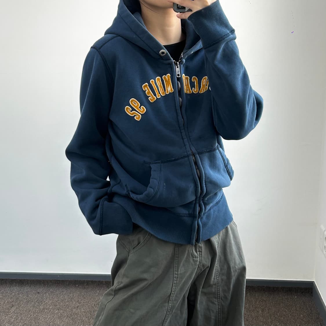 Abercrombie 아베크롬비 스펠아웃로고 네이비 후드집업 상품이미지1