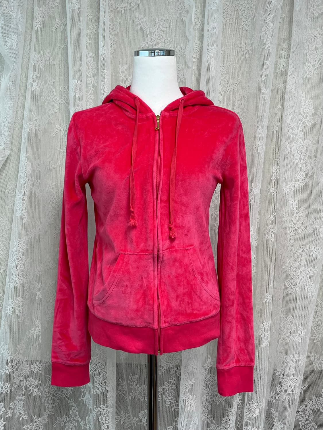 M) 쥬시꾸뛰르 벨벳 후드 집업 핑크 상품이미지2