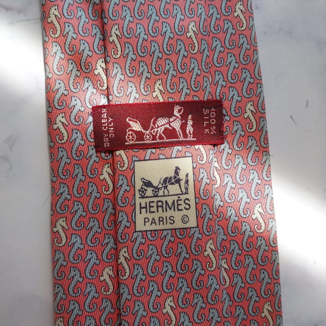 에르메스 실크 핑크 해마 모티브 넥타이 8.9cm B등급 K2497 상품이미지4