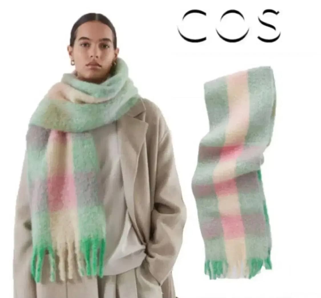코스 모헤어 체크 머플러 그린 상품이미지1