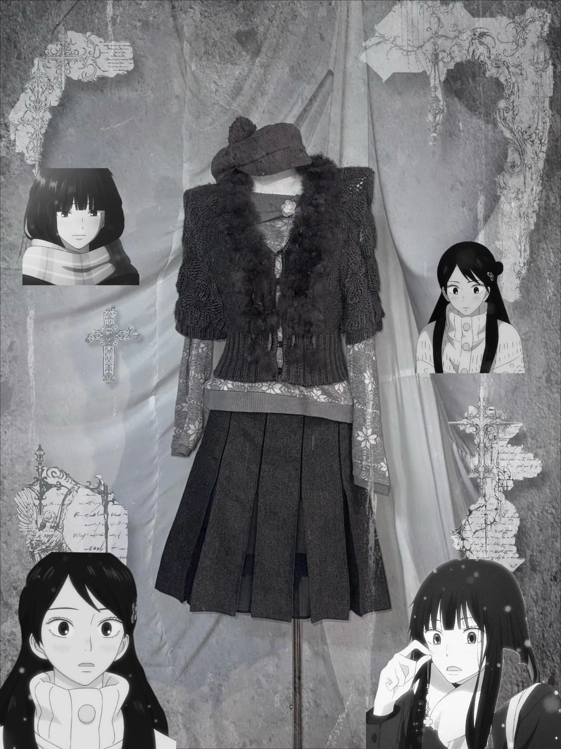 엑시즈팜 사와코깔 폭닥폭닥 겨울 무채색 니혼진 코디세트  상품이미지1