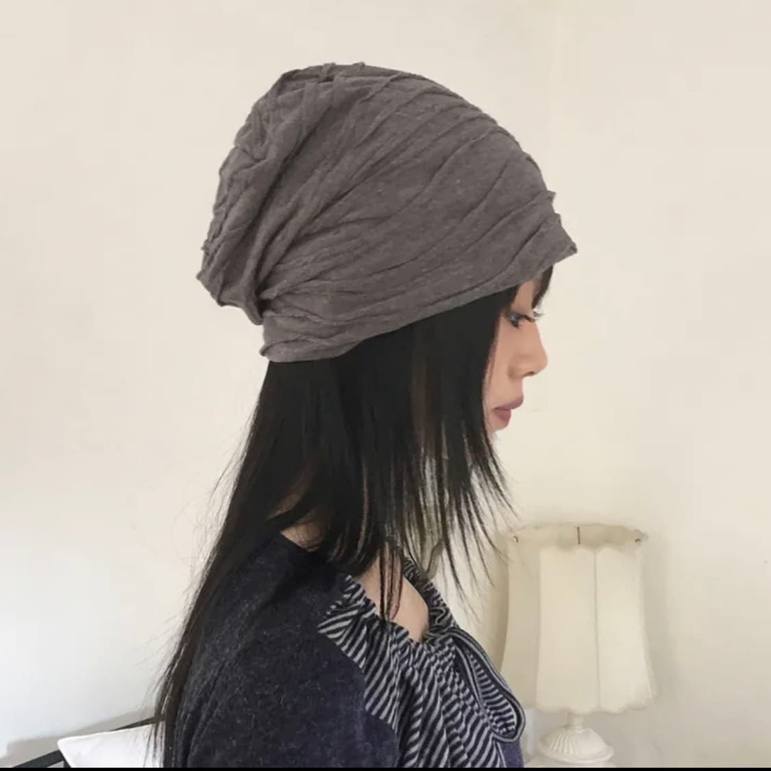 플리츠 주름 터번 비니-그레이 상품이미지3