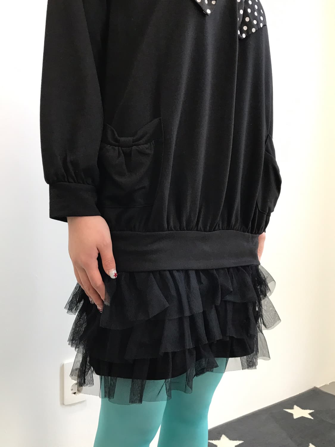 Jpn Black Tulle Ruffle Bow Tunic Dress 상품이미지4