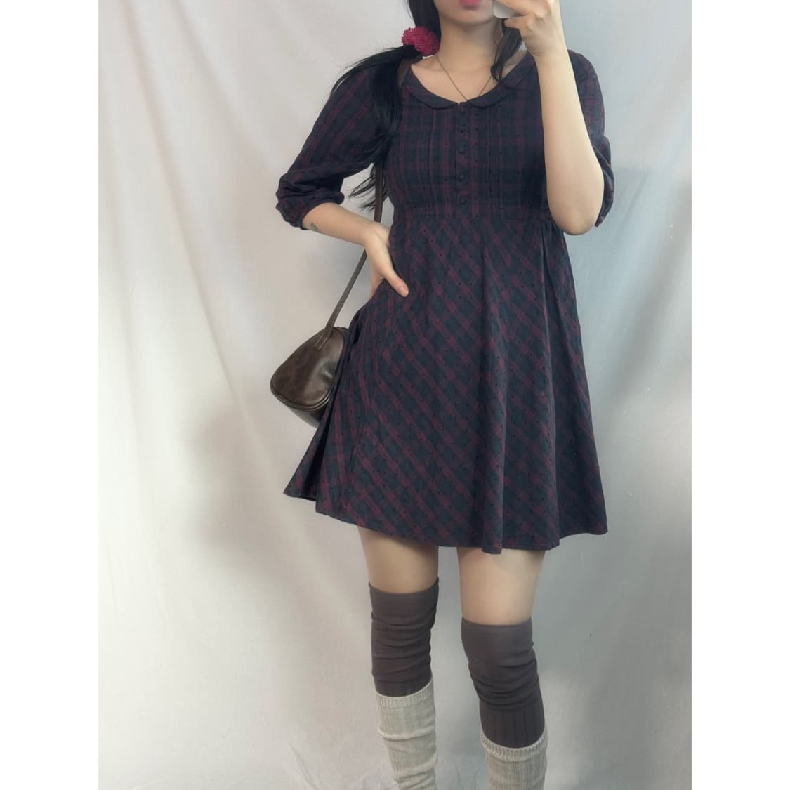 체크 도트 패턴 원피스 상품이미지1