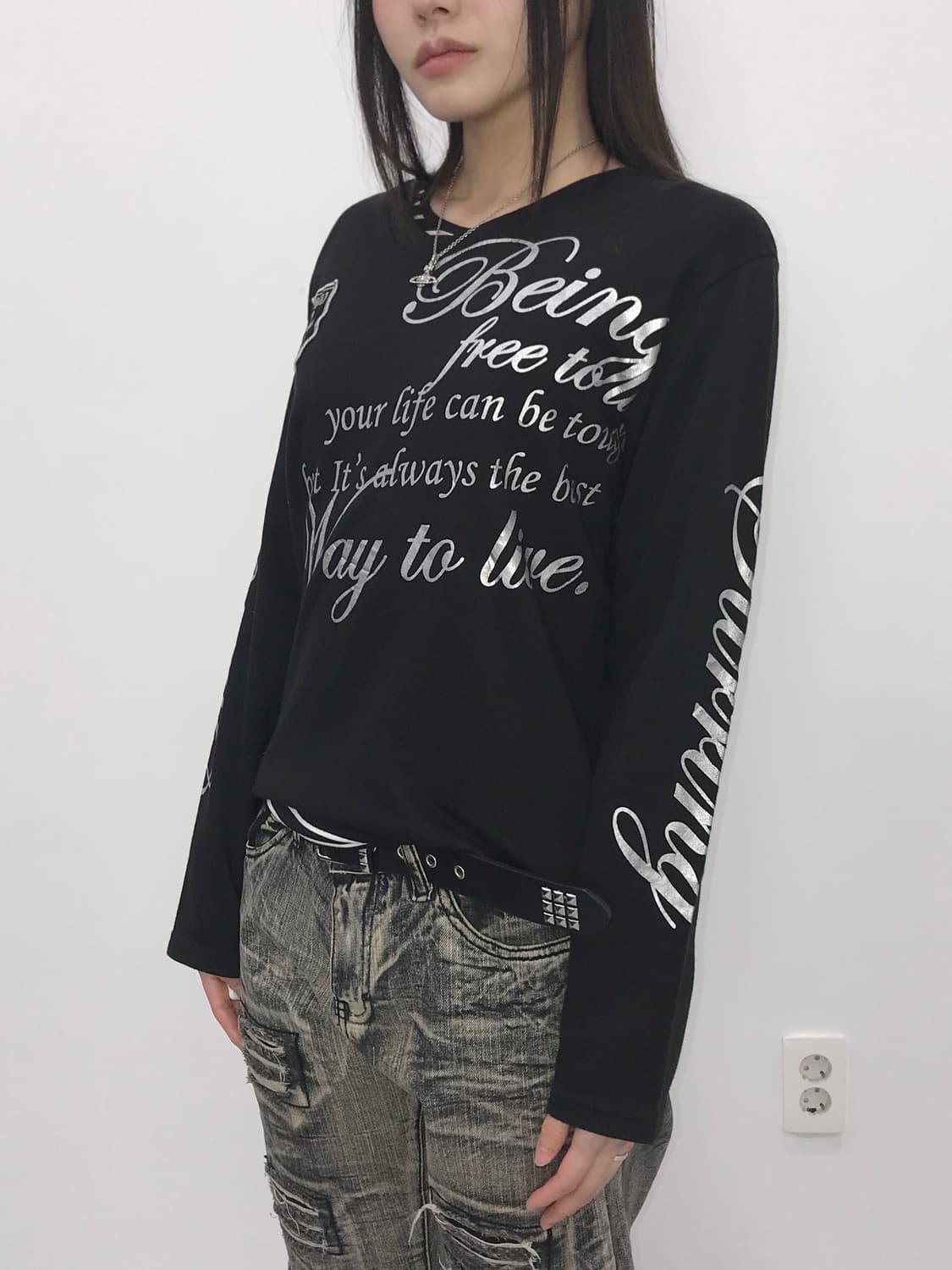 Jpn Y2k Silver Lettering Long Sleeve 상품이미지3