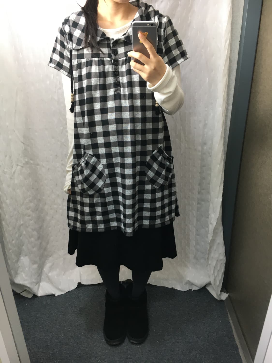 블랙 체크 카라 원피스 상품이미지3