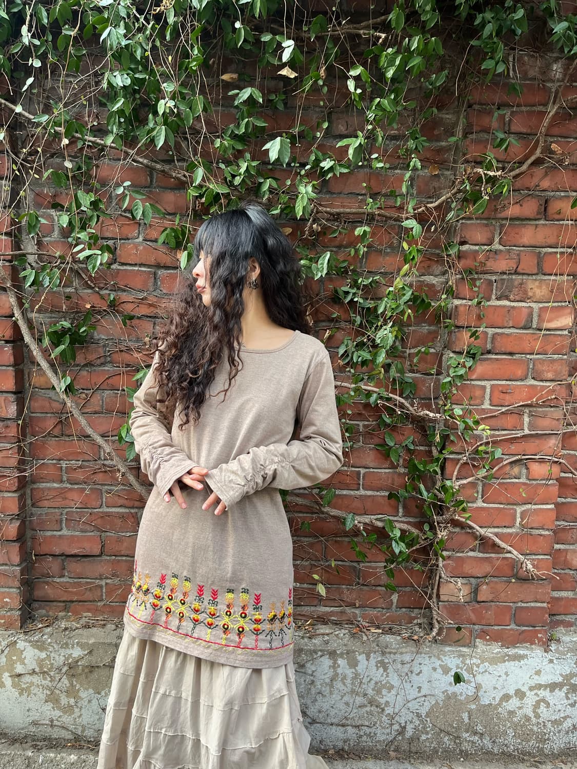 히피 자수 포인트 셔링 롱 슬리브 상품이미지1