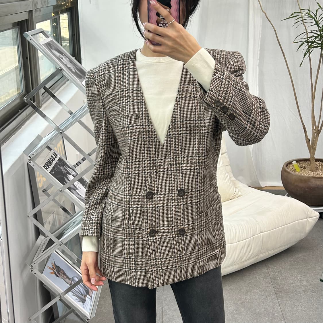 Leilian 체크 더블 자켓 백화점 클래식 정장 상품이미지2