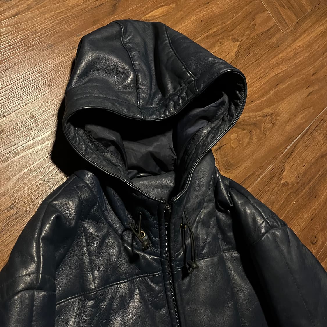 Lambskin Deep Blue Hood Padded Jacket 상품이미지1