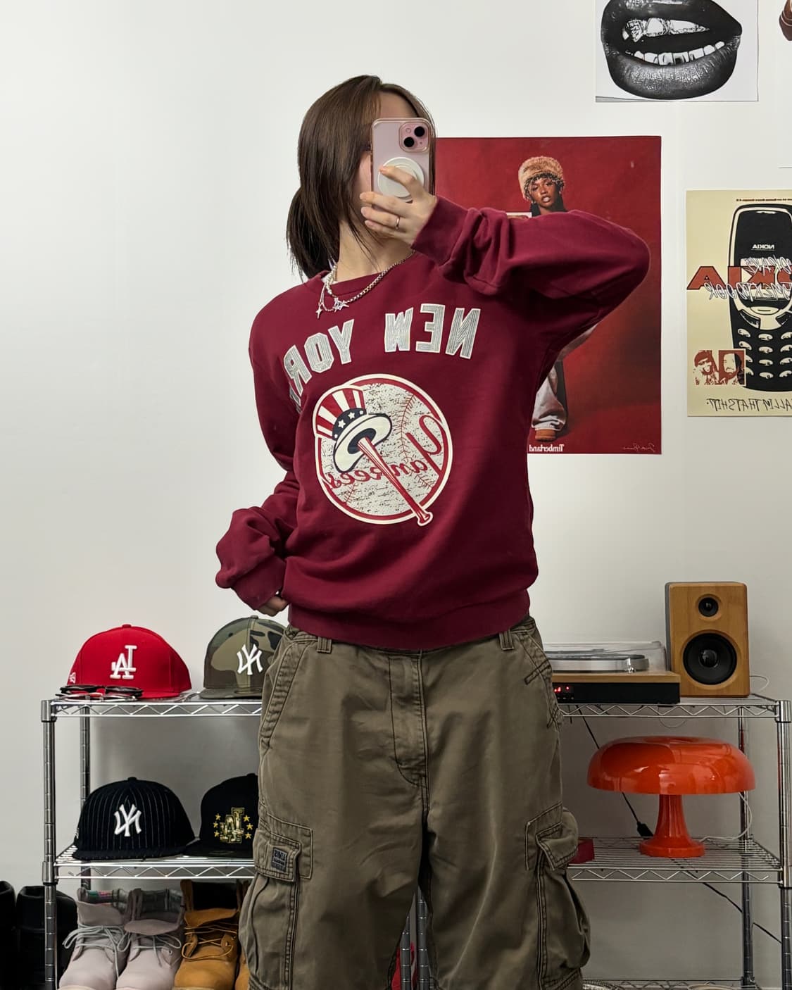 MLB 00s 뉴욕 양키즈 버건디 맨투맨 상품이미지4