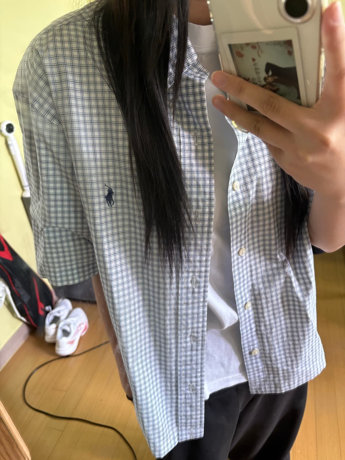 폴로 크롭 체크셔츠 상품이미지1
