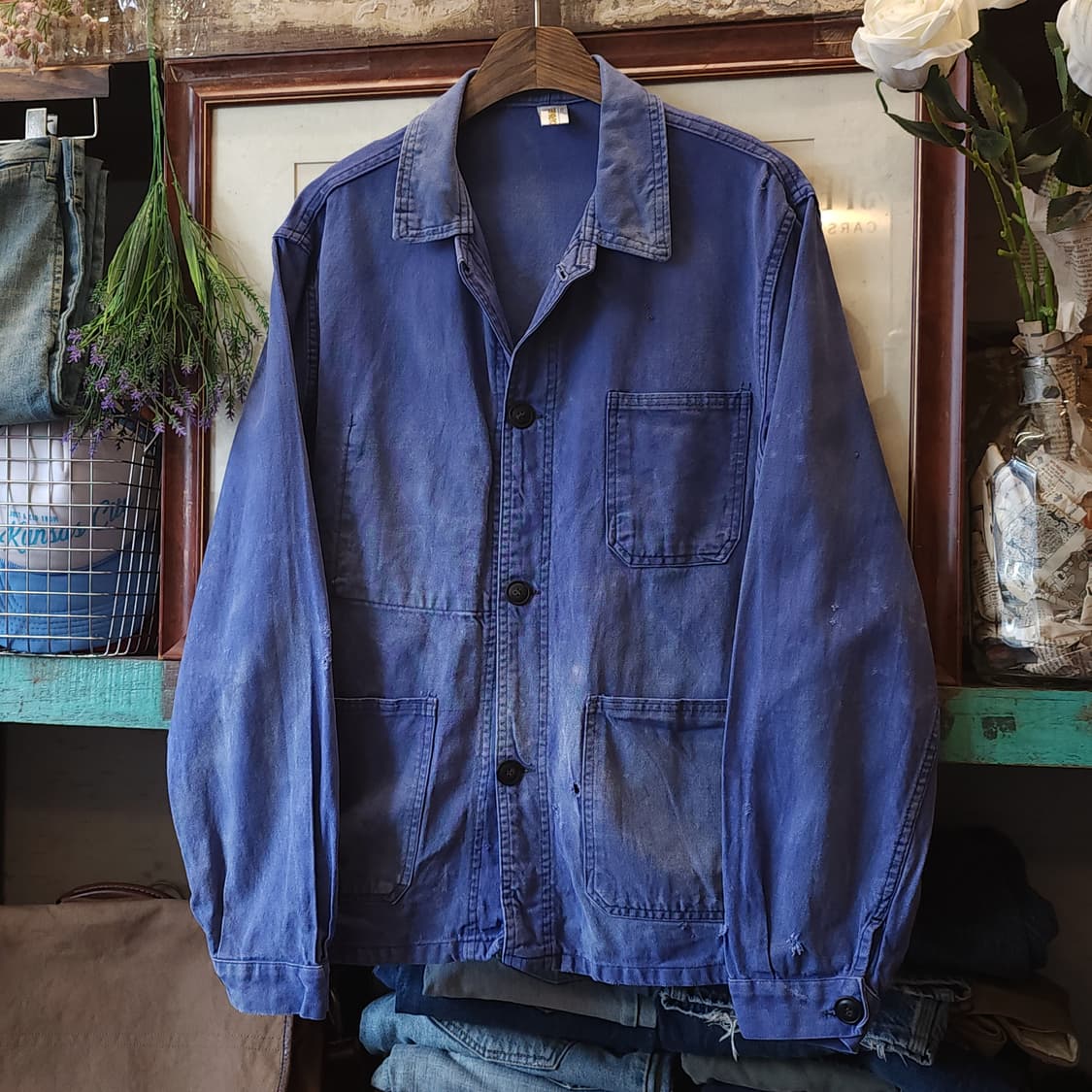 70s 프렌치 워크자켓 프렌치자켓 페이딩 블루 데미지 50 상품이미지1