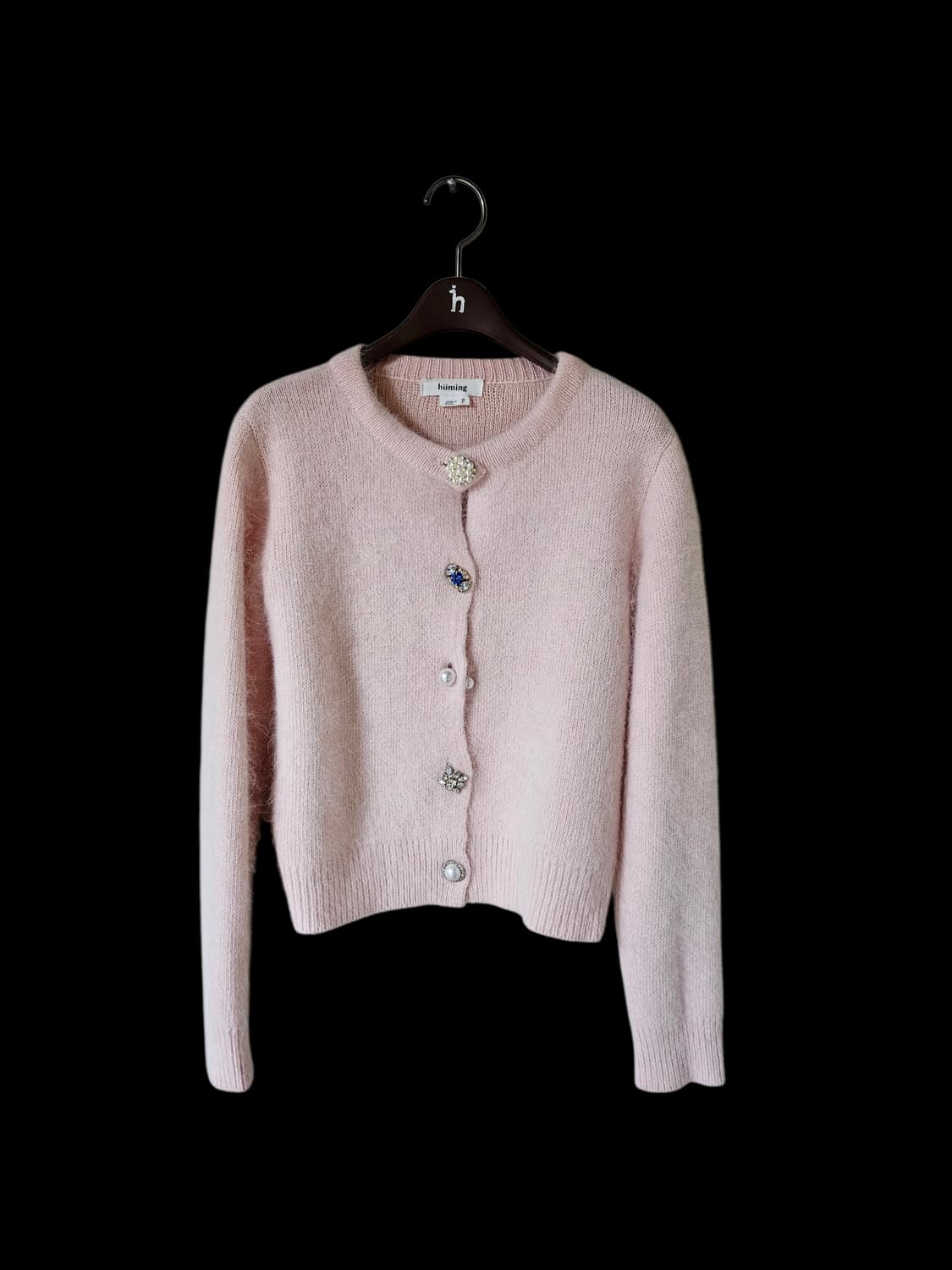앙고라 라이트 핑크 보석 단추 여성 가디건 S 상품이미지3