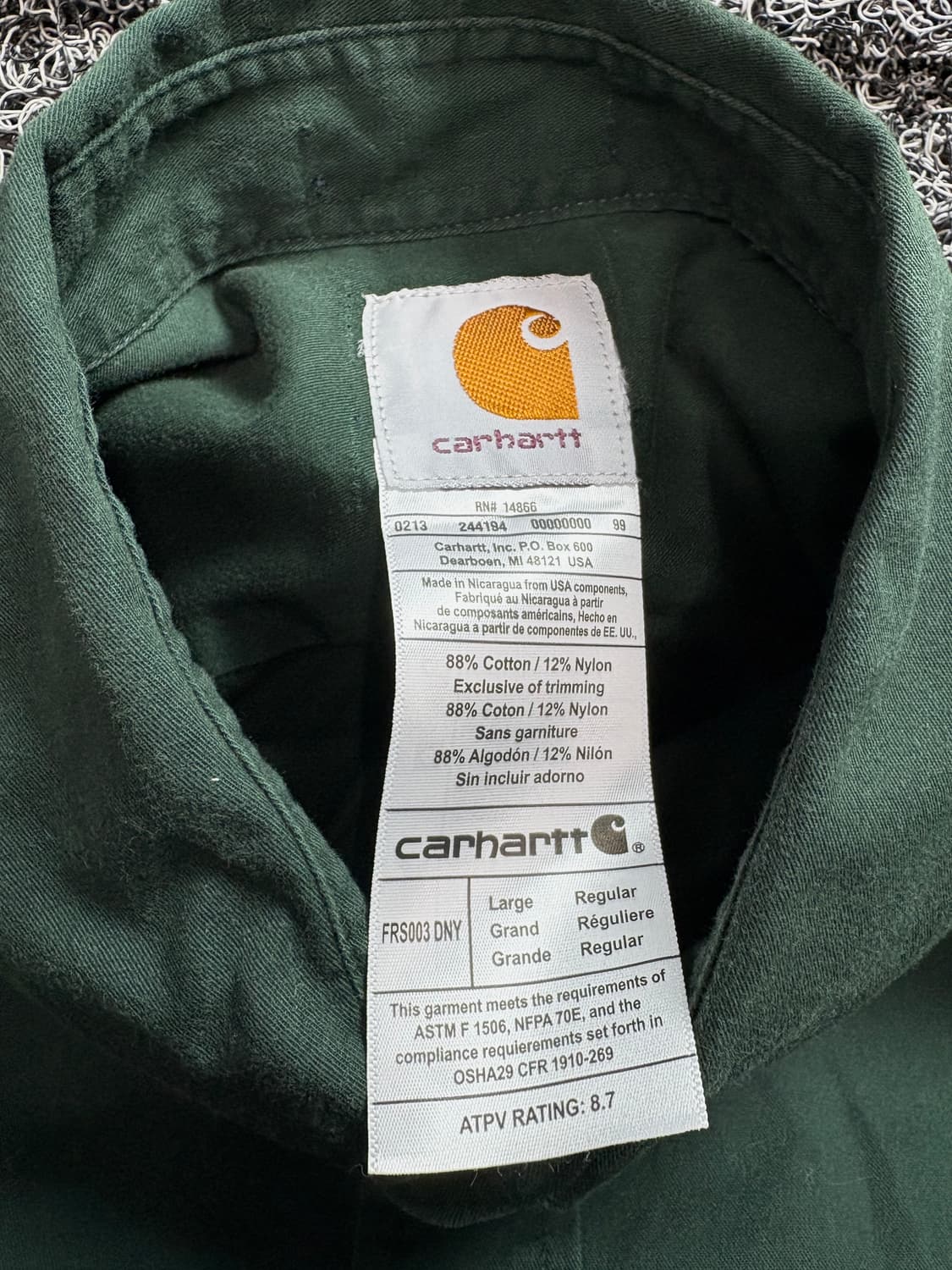 칼하트 올드스쿨 다크그린 워크 셔츠 3438 상품이미지3