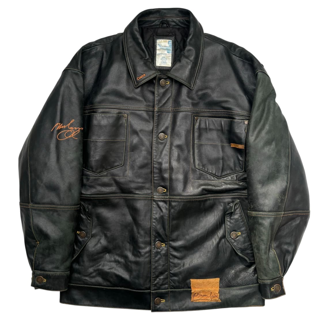90s PLATINUM FUBU 무하마드 알리 리얼 레더 자켓 2XL 상품이미지4