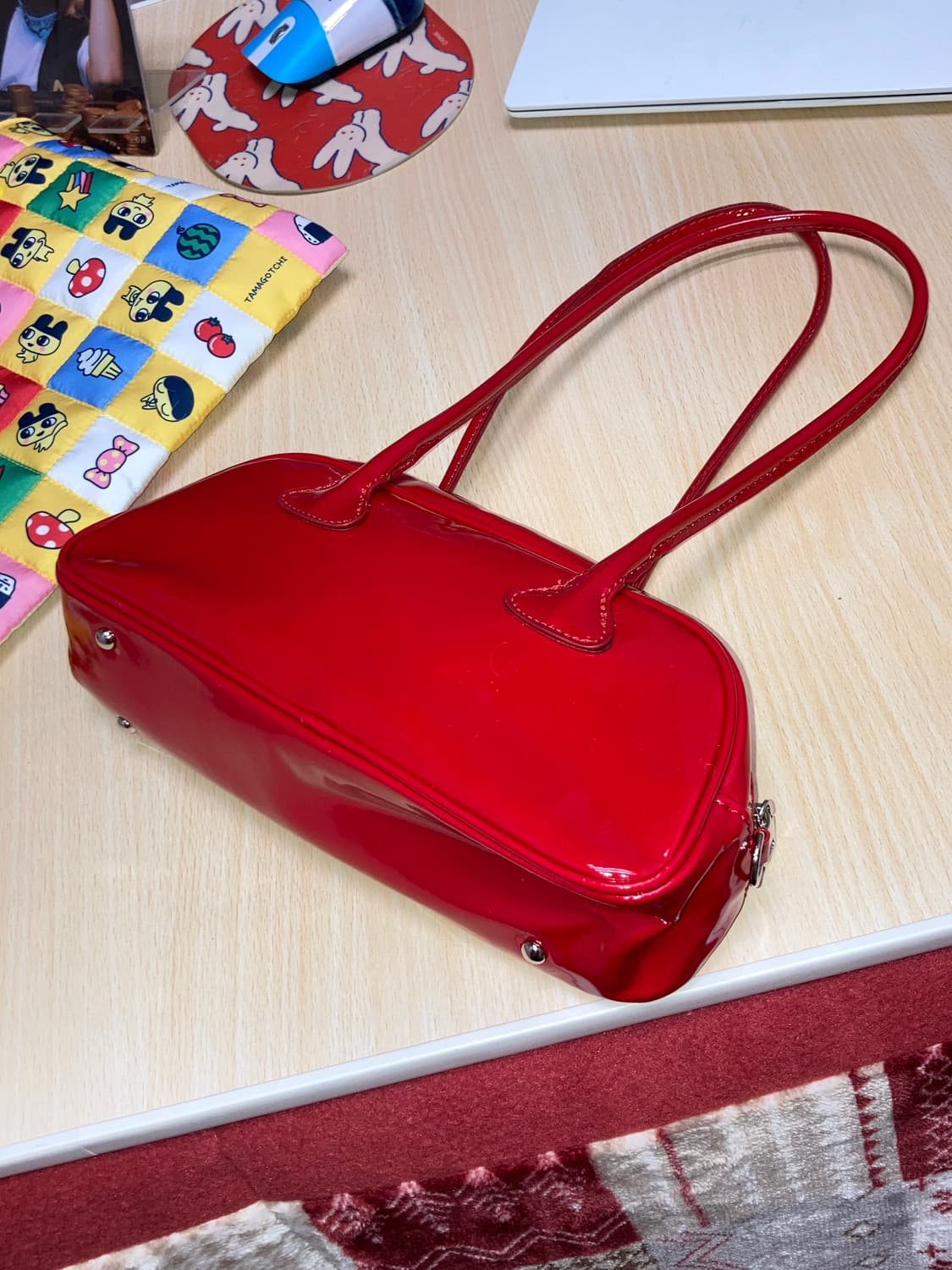 긱시크 고딕펑크 갸루 지뢰계 슬리브리스 시스루 가디건 레드 유광 숄더백  상품이미지6