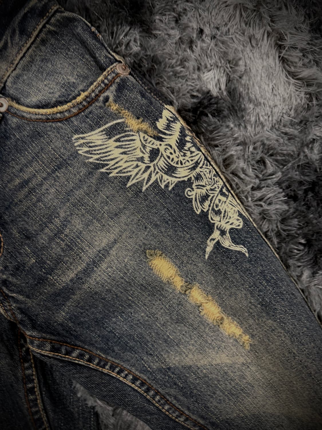 semantic design 독수리 프린팅 부츠컷 데님 팬츠 상품이미지4