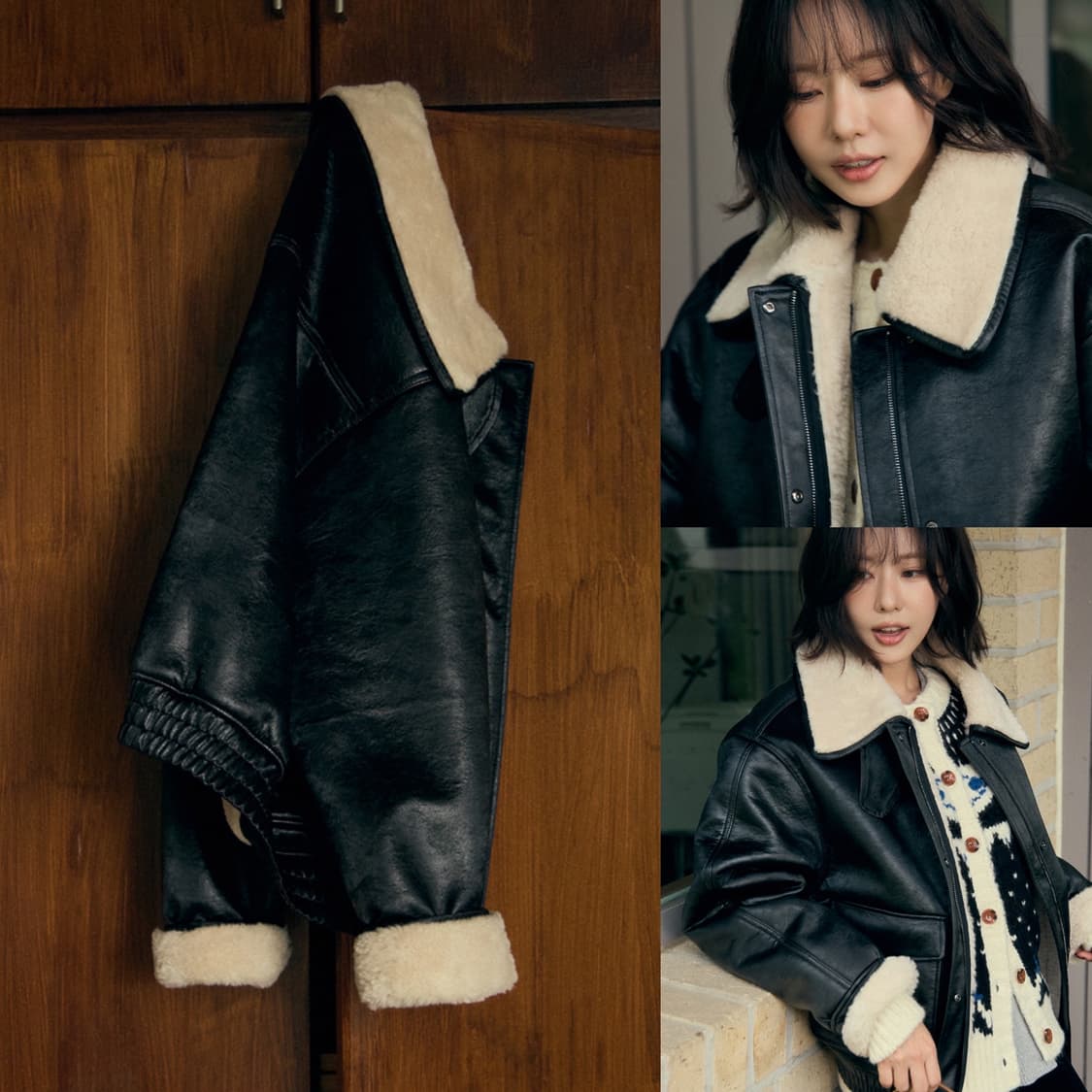 시야쥬 페이크 무스탕 봄버 자켓 새상품 블랙 상품이미지2