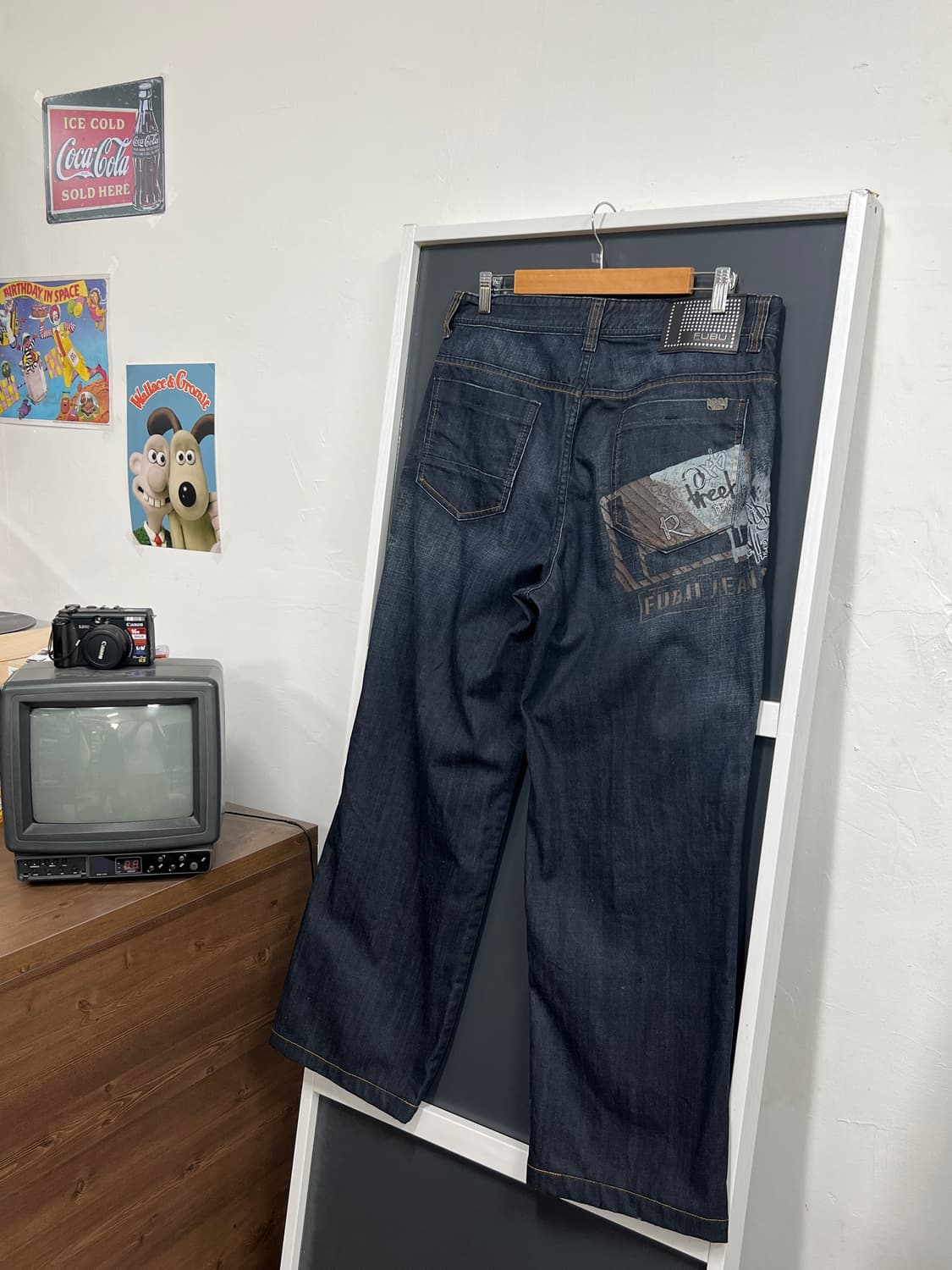 후부 백프린팅 올드스쿨 y2k 생지 데님 팬츠 상품이미지1